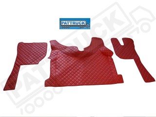 TRUCK ECO LEATHER FLOOR SET-RED ,COMPATIBLE WITH VOLVO FH 2013+AUTOMATIC-FOLDING PASSENGER SEAT