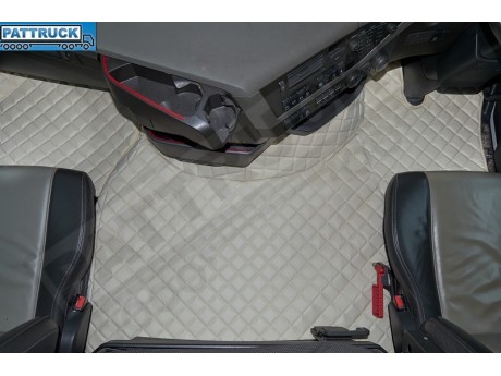 TRUCK ECO LEATHER FLOOR MATS SET- COMPATIBLE WITH VOLVO FH 4 2013+[TWIN AIR SEATS] BEIGE