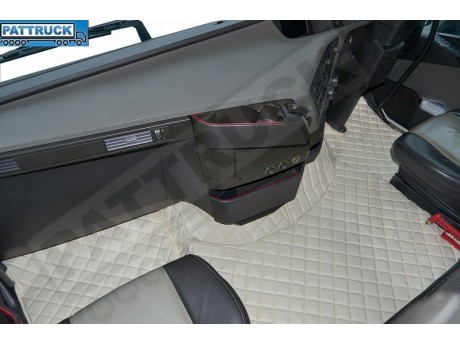ECO LEATHER FLOOR MATS SET -BEIGE, COMPATIBLE WITH VOLVO FH 2013+AUTOMATIC-FOLDING PASSENGER SEAT