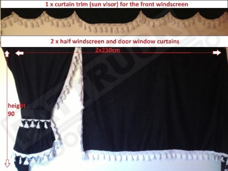TRUCK SIDE CURTAINS - BLACK AND WHITE TASSELS  FIT MERCEDES,MAN,DAF,VOLVO,SCANIA,IVECO,RENAULT