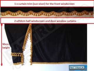 TRUCK SIDE CURTAINS - BLACK AND GOLD TASSELS  FIT MERCEDES,MAN,DAF,VOLVO,SCANIA,IVECO,RENAULT