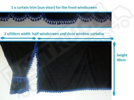 TRUCK SIDE CURTAINS - BLACK AND BLUE TASSELS  FIT MERCEDES,MAN,DAF,VOLVO,SCANIA,IVECO,RENAULT