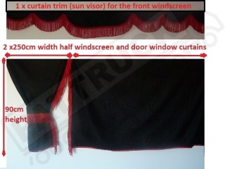 TRUCK SIDE CURTAINS - BLACK AND RED STRINGS   FIT MERCEDES,MAN,DAF,VOLVO,SCANIA,IVECO,RENAULT