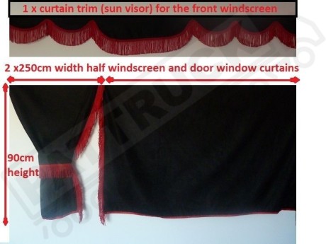 TRUCK SIDE CURTAINS - BLACK AND RED STRINGS   FIT MERCEDES,MAN,DAF,VOLVO,SCANIA,IVECO,RENAULT