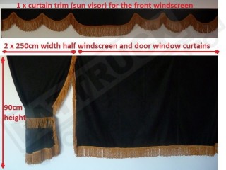 TRUCK SIDE CURTAINS - BLACK AND GOLD TASSELS  FIT MERCEDES,MAN,DAF,VOLVO,SCANIA,IVECO,RENAULT