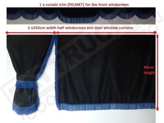 TRUCK SIDE CURTAINS - BLACK AND RED STRINGS   FIT MERCEDES,MAN,DAF,VOLVO,SCANIA,IVECO,RENAULT