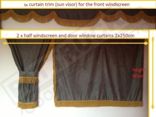 TRUCK SIDE CURTAINS - BEIGE WITH BLACK STRINGS   FIT MERCEDES,MAN,DAF,VOLVO,SCANIA,IVECO,RENAULT