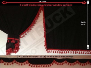 TARTAN TRUCK CURTAINS FULL SET ROYAL STEWARD LARGE &  RED STRINGS
