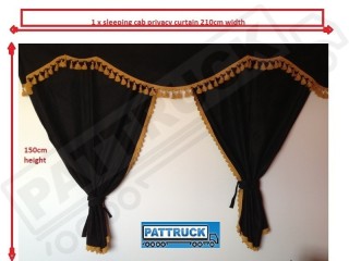 TRUCK CURTAINS FULL SET - BLACK WITH WHITE TASSELS  FIT  DAF SCANIA VOLVO MAN MERCEDES IVECO RENAULT
