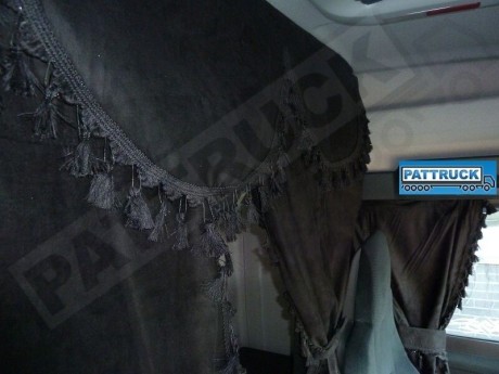 TRUCK CURTAINS FULL SET - BLACK WITH RED TASSELS  FIT  DAF SCANIA VOLVO MAN MERCEDES IVECO RENAULT