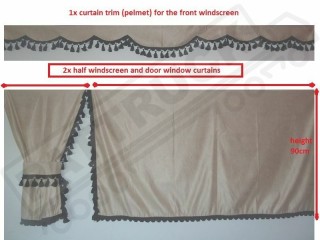 TRUCK CURTAINS FULL SET - BLACK WITH RED TASSELS  FIT  DAF SCANIA VOLVO MAN MERCEDES IVECO RENAULT