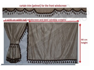 TRUCK CURTAINS FULL SET - BEIGE WITH BLUE TASSELS  FIT  DAF SCANIA VOLVO MAN MERCEDES IVECO RENAULT