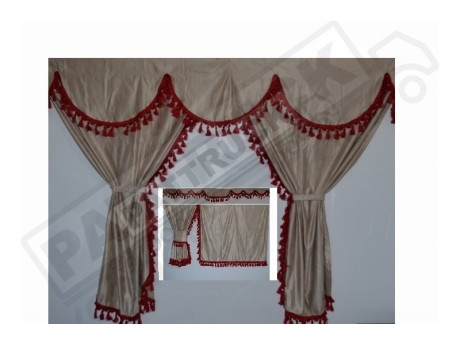 TRUCK CURTAINS FULL SET - BEIGE WITH BROWN TASSELS  FIT  DAF SCANIA VOLVO MAN MERCEDES IVECO RENAULT
