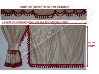 TRUCK CURTAINS FULL SET - BEIGE WITH BROWN TASSELS  FIT  DAF SCANIA VOLVO MAN MERCEDES IVECO RENAULT