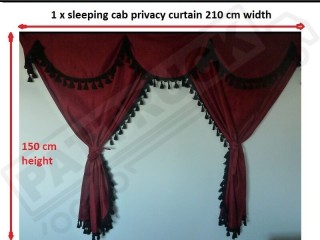 TRUCK CURTAINS FULL SET - BURGUNDY WITH WHITE TASSELS  FIT  DAF SCANIA VOLVO MAN MERCEDES IVECO RENAULT
