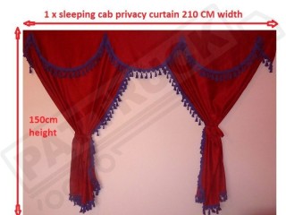 TRUCK CURTAINS FULL SET - RED WITH BLUE TASSELS  FIT  DAF SCANIA VOLVO MAN MERCEDES IVECO RENAULT