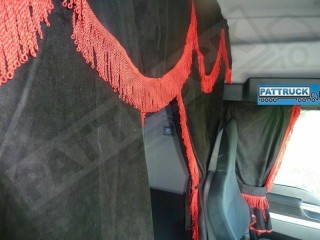 TRUCK CURTAINS FULL SET - GREY WITH BLACK TASSELS  FIT  DAF SCANIA VOLVO MAN MERCEDES IVECO RENAULT