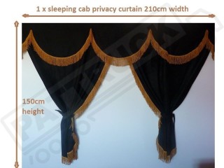 TRUCK CURTAINS FULL SET - BLACK WITH WHITE  STRINGS FIT  DAF SCANIA VOLVO MAN MERCEDES IVECO RENAULT