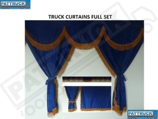 TRUCK CURTAINS FULL SET - BLUE WITH WHITE STRINGS FIT  DAF SCANIA VOLVO MAN MERCEDES IVECO RENAULT