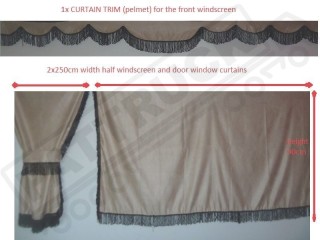 TRUCK CURTAINS FULL SET - BLUE WITH GOLD STRINGS FIT  DAF SCANIA VOLVO MAN MERCEDES IVECO RENAULT