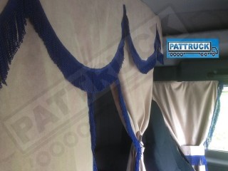TRUCK CURTAINS FULL SET - BEIGE WITH BLACK STRINGS FIT  DAF SCANIA VOLVO MAN MERCEDES IVECO RENAULT