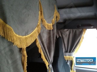 TRUCK CURTAINS FULL SET - BURGUNDY WITH WHITE STRINGS FIT  DAF SCANIA VOLVO MAN MERCEDES IVECO RENAULT