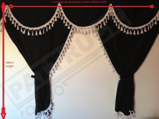 TRUCK CURTAINS FULL SET- BLACK WITH RED TASSELS FIT DAF SUPER SPACE CAB