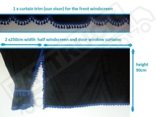 TRUCK CURTAINS FULL SET- BLACK WITH GOLD TASSELS FIT DAF SUPER SPACE CAB