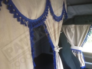 TRUCK CURTAINS FULL SET- BEIGE WITH BLACK TASSELS FIT DAF SUPER SPACE CAB