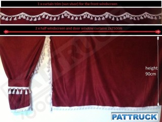 TRUCK CURTAINS FULL SET- BEIGE WITH BLUE TASSELS FIT DAF SUPER SPACE CAB