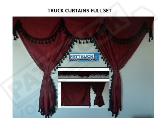 TRUCK CURTAINS FULL SET- BURGUNDY WITH WHITE TASSELS FIT DAF SUPER SPACE CAB