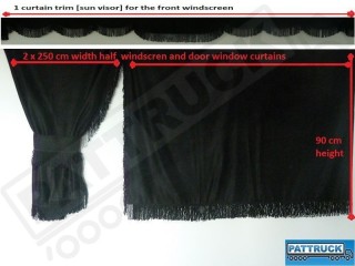 TRUCK CURTAINS FULL SET- BLACK WITH BLACK STRINGS FIT DAF SUPER SPACE CAB