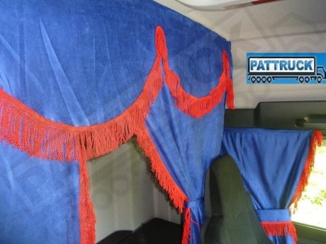 TRUCK CURTAINS FULL SET- BLACK WITH BLACK STRINGS FIT DAF SUPER SPACE CAB