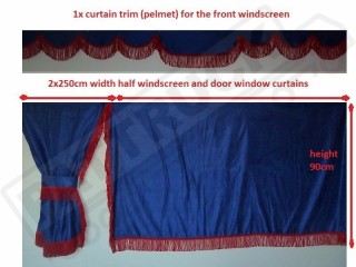 TRUCK CURTAINS FULL SET- BLACK WITH BLACK STRINGS FIT DAF SUPER SPACE CAB