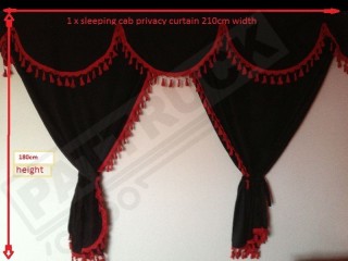 TRUCK CURTAINS  FULL SET- BLACK WITH BLUE TASSELS FIT SCANIA TOPLINE
