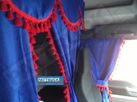 TRUCK CURTAINS  FULL SET- BLACK WITH BLACK TASSELS FIT SCANIA TOPLINE