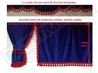 TRUCK CURTAINS  FULL SET- BLACK WITH BLACK TASSELS FIT SCANIA TOPLINE