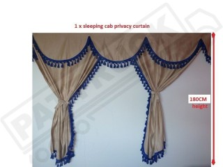 TRUCK CURTAINS  FULL SET- BEIGE WITH BLACK TASSELS FIT SCANIA TOPLINE