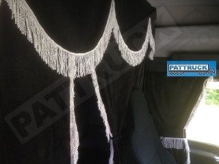 TRUCK CURTAINS  FULL SET- BLACK WITH RED STRINGS FIT SCANIA TOPLINE