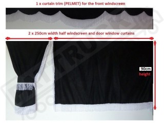 TRUCK CURTAINS  FULL SET- BLACK WITH RED STRINGS FIT SCANIA TOPLINE