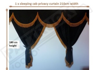 TRUCK CURTAINS  FULL SET- BLACK WITH WHITE STRINGS FIT SCANIA TOPLINE