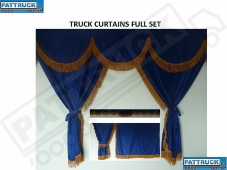 TRUCK CURTAINS  FULL SET- BLUE WITH WHITE STRINGS FIT SCANIA TOPLINE