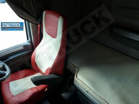 TRUCK ECO LEATHER SEAT COVERS FIT DAF XF 106 / CF EURO 6 PAIR OF BLACK AND RED
