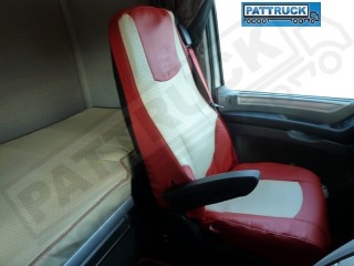 TRUCK ECO LEATHER SEAT COVERS FIT DAF XF 106 / CF EURO 6 PAIR OF BLACK AND RED