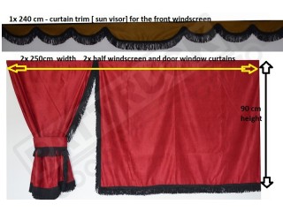 TRUCK SIDE CURTAINS - RED WITH BLACK STRINGS   FIT MERCEDES,MAN,DAF,VOLVO,SCANIA,IVECO,RENAULT