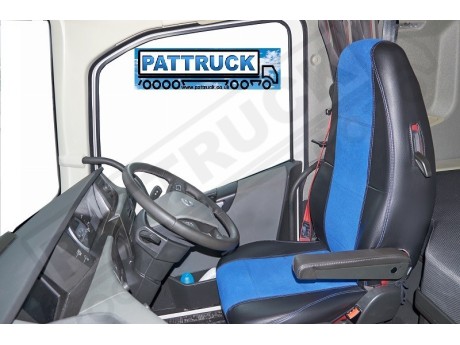 TRUCK ECO LEATHER SEAT COVERS FIT DAF XF 106 / CF EURO 6 PAIR OF  BLUE AND BEIGE