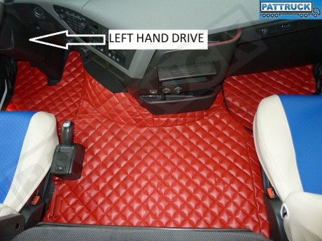TRUCK ECO LEATHER FLOOR SET- COMPATIBLE WITH VOLVO FH 4 2013+[TWIN AIR SEATS] BLACK  - LEFT HAND DRIVE