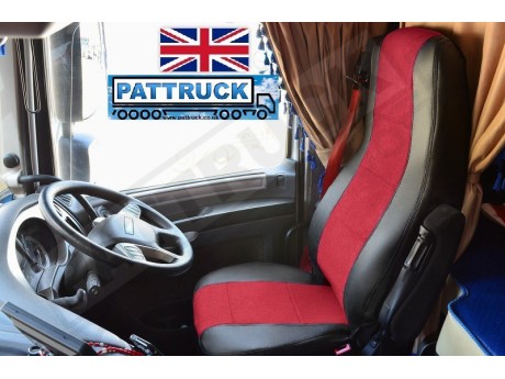 TRUCK HALF ECO LEATHER SEAT COVERS FIT DAF XF 106 CF EURO 6 PAIR OF BLACK / RED