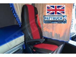 TRUCK HALF ECO LEATHER SEAT COVERS FIT DAF XF 106 CF EURO 6 PAIR OF BLACK / RED