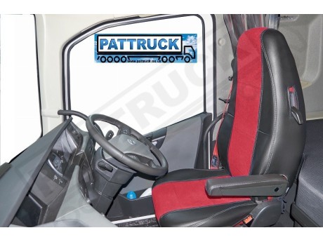 TRUCK HALF ECO LEATHER SEAT COVERS  COMPATIBLE WITH VOLVO FH4 2013+  (BLACK AND RED))